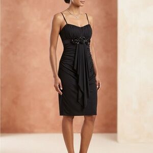 Ruby Rox Elegant Black Midi Dress with Rosette Accents